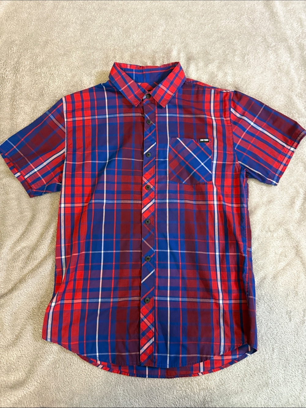 Zoo York Medium Red and Blue Plaid Short-Sleeve Button-Down Shirt
